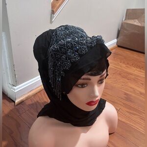 Black Beaded Headscarf